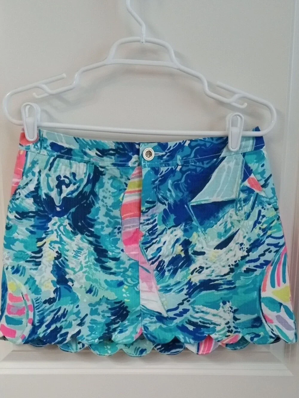 Lilly Pulitzer Turquoise Blue Wave-Sailboat Print Mini Skort Sz 0